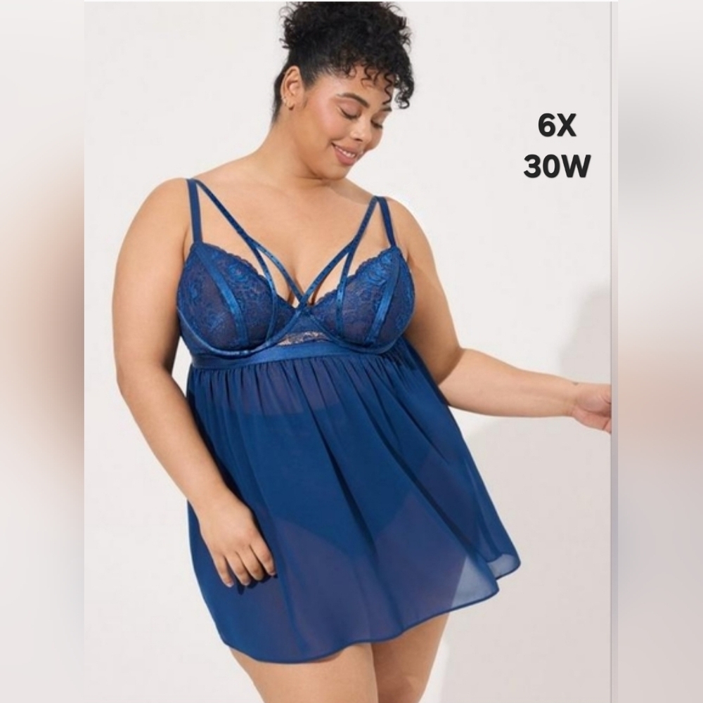 TORRID 6X Strappy Rhinestone Studded Lace Babydoll Lingerie